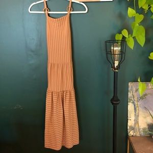 Topshop tan and white striped midi dress